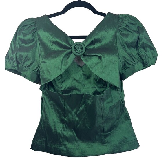 Lulu's Emerald Green Puff Sleeve Sweetheart Neckline Blouse Size Small - Picture 3 of 8